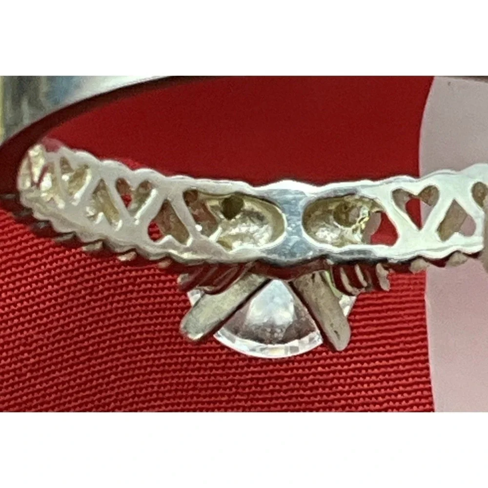 Vintage Cubic Zirconia Hearts Cut Out Sterling Silver Ring Size 9